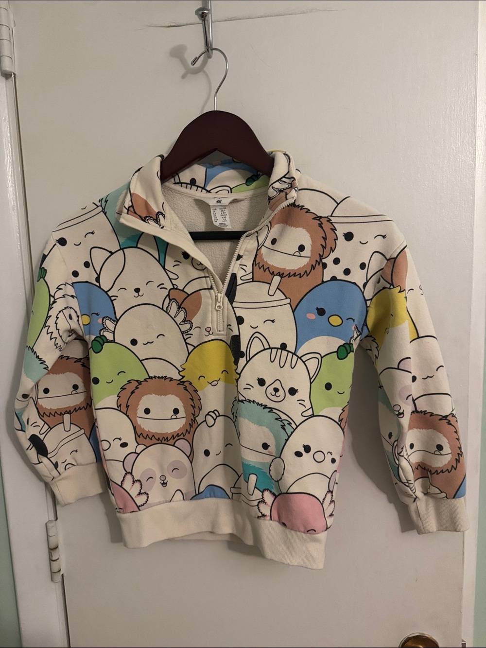 H&M Cream Half-Zip Pullover with Colorful Squishmallow Print